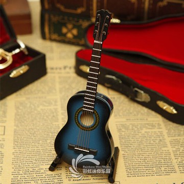 迷你樂器木制藍色古典吉他模型擺件車擺車掛飾送朋友禮物