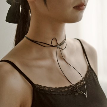 皮繩蝴蝶結雙層鎖骨鍊 兩色售