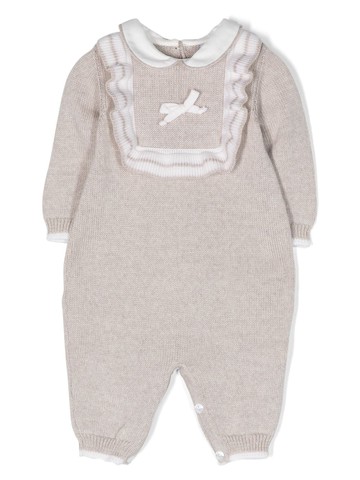 Siola - bow-detail knitted romper - kids - Merino - 6 mth - Neutrals