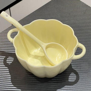 ⚡️優選好物⚡️奶黃雙耳南瓜碗勺陶瓷南瓜碗風餐具飯碗早餐碗高顔值麵碗甜品 HKO7