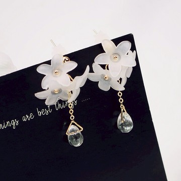 925銀針甜美花朵水滴流蘇無耳洞耳夾無洞耳環耳飾品時尚女禮物1入