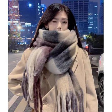 藍白馬海毛圍巾🔥冬季加厚保暖韓系披肩 韓系百搭休閒穿搭圍脖 超大通勤搭配脖圍 女生冬日外出圍巾 秋季穿搭圍脖 日常脖圍