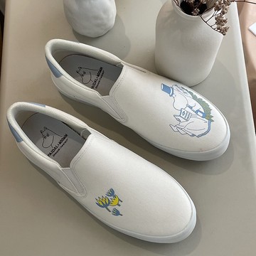 Paidal x Moomin姆明谷 姆明爸爸閱讀休閒鞋懶人鞋不彎腰鞋-白