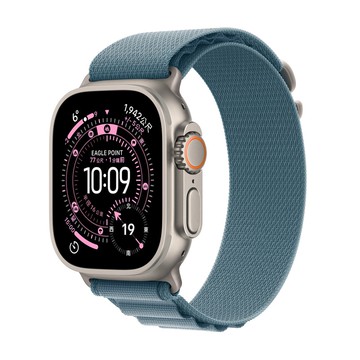 【Apple】Apple Watch Ultra 3 (GPS + 行動網路)；49公釐原色鈦金屬錶殼；淡藍色高山錶環