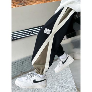 男童秋季拼色休閑褲2024新款兒童帥氣潮流中大童春秋裝時尚運動褲