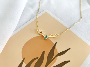 鹿角項鍊 18KGF鋯石  交換禮物 精緻節