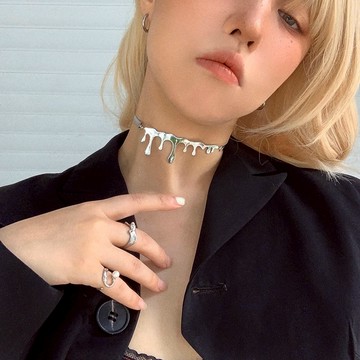 🌙 潮酷個性融化水滴造型項鍊 Y2K辣妹風金屬滴膠頸鍊 短項鍊 萬聖節裝扮【穿穿trytry】