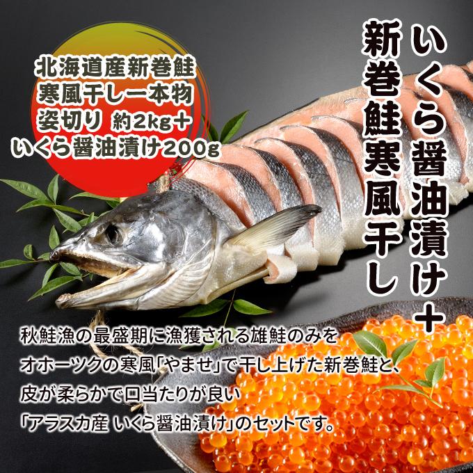 いくら 200g 北海道産 新巻鮭寒風干し一本物 姿切り 送料無料