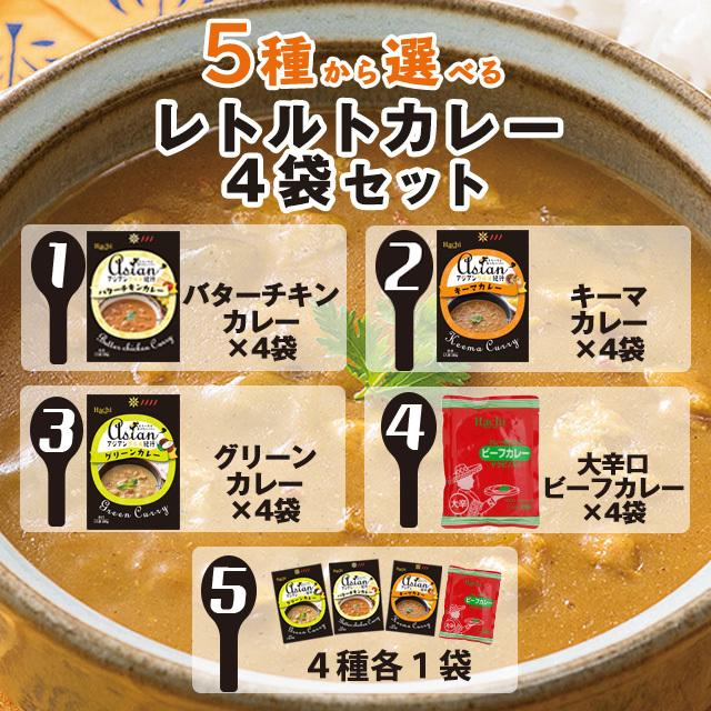 5種から選べる レトルトカレー 4袋セット アジアングルメ紀行シリーズ