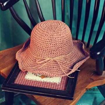 草帽女夏天沙灘帽簡約蝴蝶結休閑草編涼帽鏤空鉤針漁夫帽子【聚物優品】