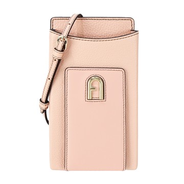 FURLA PRIMULA拱門LOGO荔枝紋斜背手機包-粉