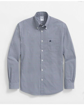 Brooks Brothers Men's Performance Series Stretch Button-Down Collar, Glen Plaid Sport Shirt | Navy | Size XS