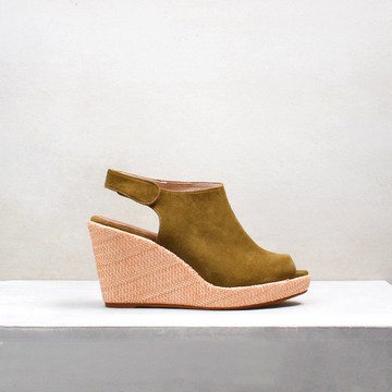 9012 魚口楔型鞋 橄欖綠