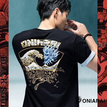 【26新品↘年貨價】切繪海浪鬼頭短TEE(黑) - BLUE WAY 鬼洗い