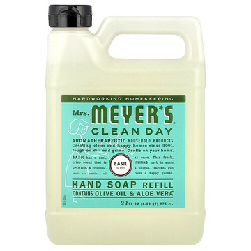 Mrs. Meyers Clean Day, 洗手液補充裝，羅勒香，33 液量盎司（975 毫升）