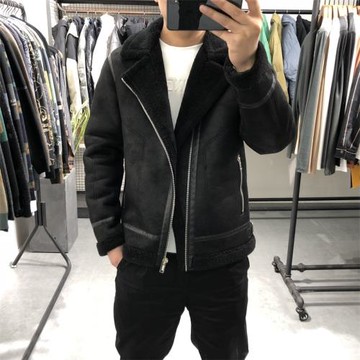 2024冬季新款皮毛一體男士皮夾克潮流帥氣加絨加厚羊羔毛保暖外套