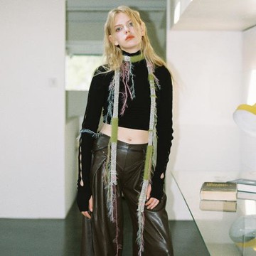 小眾破碎復古混色掛須亮絲圍巾圍脖女細長造型暗黑風JK流蘇圍巾