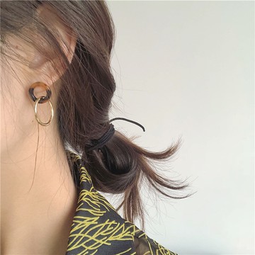 現貨-韓國小眾復古玳瑁色耳環女個性簡約亞克力圓環拼接耳釘耳飾-C422