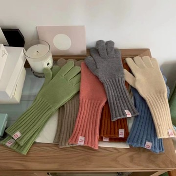 秋冬手套 保暖手套 素色手套 布標 針織手套 韓系布標羊毛手套 抗寒保暖 冬季保暖 露指手套 觸屏 台灣賣家 台灣出貨