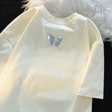 美式復古立體蝴蝶圓領短袖T恤女夏季新款寬松情侶休閑體恤衫上衣