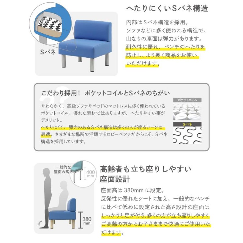 法人限定 ロビーチェア 待合椅子 長椅子 3人掛け 背付き 幅1800mm