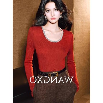 鑲鉆設計感套頭修身打底衫高級感長袖上衣洋氣輕奢氣質針織衫舒適