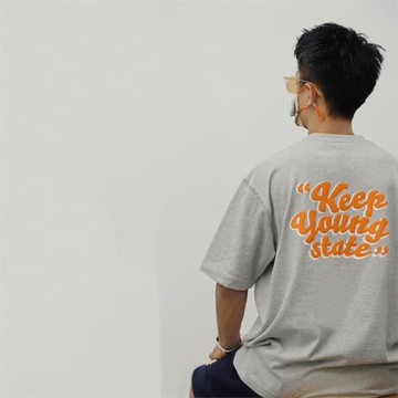 復古撞色字母立體印花男女款寬松落肩袖休閑圓領純棉夏季短袖T恤