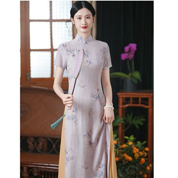 【巴黎精品】現貨+預購 女新中式旗袍連身裙改良旗袍A字裙長裙大碼洋裝休閒大尺碼女裝-印花拼接修身a1gc33