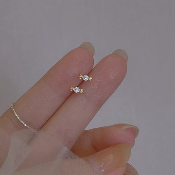 925純銀迷你糖果耳釘女鍍14k金鑲鋯石小眾新款小巧可愛引流款耳飾