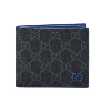 GUCCI 古馳 GG Bi-Fold Supreme 帆布 皮革 卡夾 皮夾 短夾 藍色內裡 黑色 藍色 768243