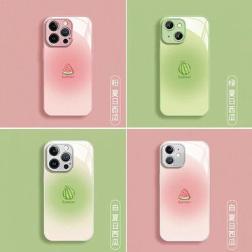 ✨iPhone手機殼✨暈染西瓜蘋果17promax手機殼玻璃外殼14高級12網紅款ip15潮流13
