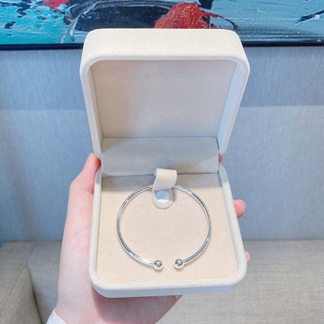 手鐲女銀手鐲細簡約送女朋友情人節禮物素圈光面開口