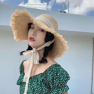 帽子女夏小清新可摺疊編織草帽沙灘大檐防曬遮陽帽韓版百搭潮夏天~林之舍
