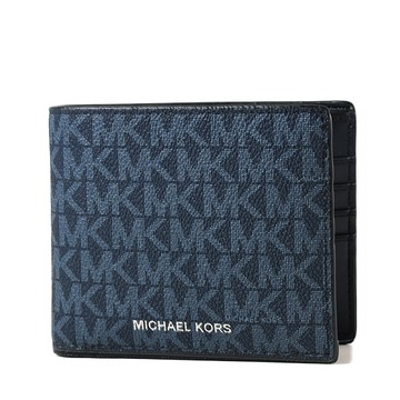 MICHAEL KORS 男款 緹花LOGO防刮八卡短夾/附證件夾-藍色