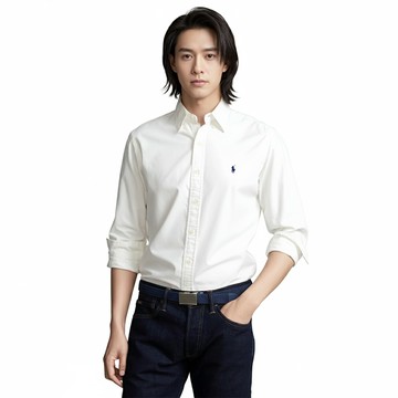 Polo Ralph Lauren RL 熱銷刺繡小馬長袖襯衫-白色
