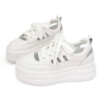 Margery 透氧甜旅機能輕量真皮厚底簍空休閒涼鞋