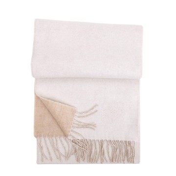 LOEWE 喀什米爾羊毛刺繡LOGO雙面圍巾(象牙色/沙色)