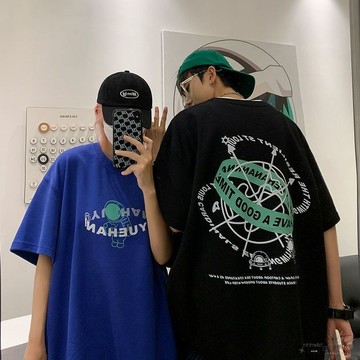 ✨限時惠購⚡ 男士短袖 純棉 克萊因藍 短袖 T恤 男 Oversize 設計感 寬鬆 百搭 半袖 情侶 圓領 夏季
