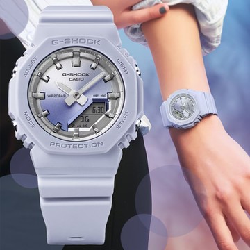CASIO 卡西歐 G-SHOCK WOMEN 迷你版 夏季日落精巧雙顯錶-藍 GMA-P2100SG-2A