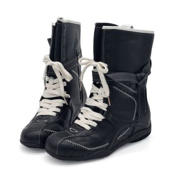 Robinlo 霧影結構復古街頭拼接復古機能運動德訓綁帶靴馬汀靴拳擊靴 BRIANNE 墨影黑