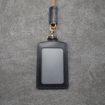 植鞣革直式識別證套－黑_免費客製烙印