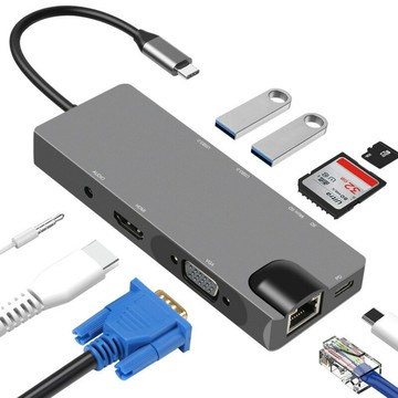 擴展塢 USB-C 多功能筆電擴展底座 HDMI type-c to 多功能9合1 4KHDMI擴展塢千兆網卡音頻充電SD/TF讀卡器