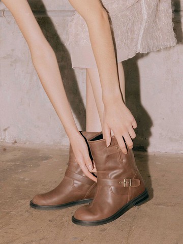 Vintage Italian Leather Mini Biker Boot [Brown]