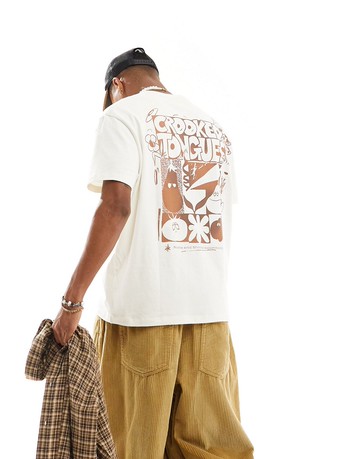 ASOS Crooked Tongues relaxed premium t-shirt in beige with cartoon back print-Neutral