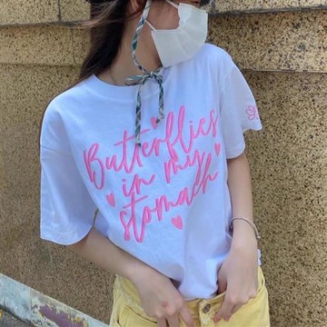 T恤 粉紅字母寬鬆五分袖T恤ODD1091-創翊韓都