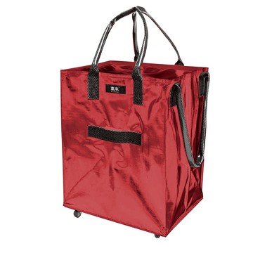 多功能購物包 大容量拉杆背包 摺疊收納手提帶輪旅行拉車袋（大號）聖誕紅