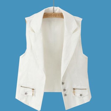 薄款白色牛仔馬甲女士外搭2024年春季修身西裝領馬夾無袖背心外穿