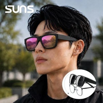 【SUNS】休閒偏光太陽眼鏡 經典霧黑紅水銀 超輕量 抗藍光+抗UV400/防眩光/可單戴/可套式