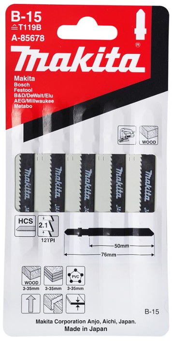 MAKITA 牧田 線鋸片 A-85678 B-15 5片 高碳鋼 T119B 一般切割 適用 木材 木料 日本製 木工 薄料