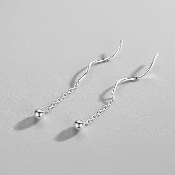 925純銀小圓珠耳環女夏季年新款潮耳線短款耳釘流蘇耳墜耳飾